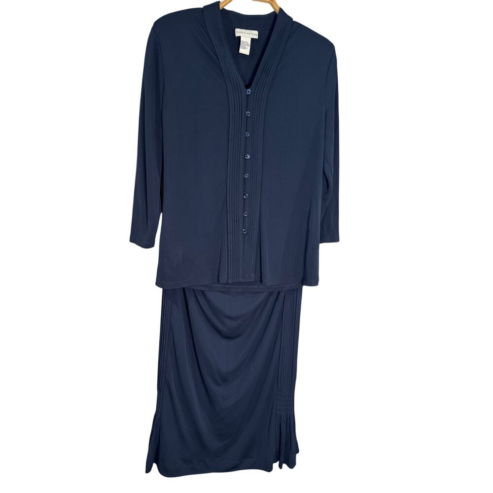 Doncaster Navy Blue Classic Suit Set Skirt and Blouse Set 14